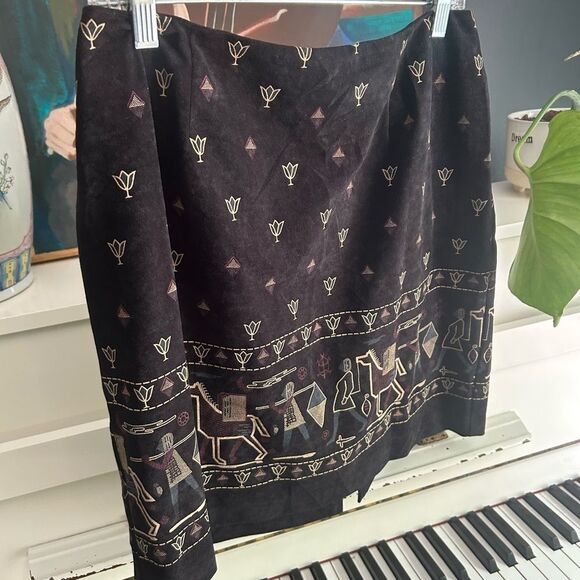 Vintage Wearever Black Patterned Mini A-Line Skirt XL - Picture 11 of 14